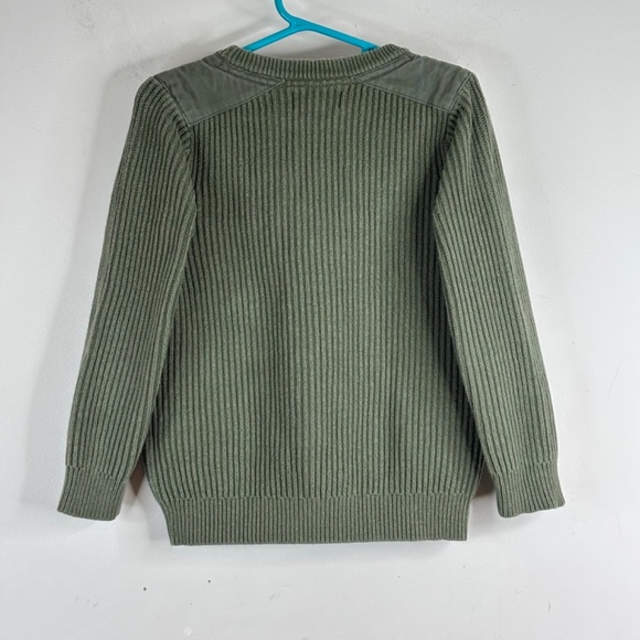 Mini Boden Green Military Sweater 5-6Y Shoulder Patches Ribbed Olive Fisherman - Picture 3 of 8